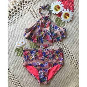 1 of a Kind Retro Floral Girl's Flounce Bikini